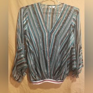 Dalin Italian Atelier Women's Multicolored Striped Sheer Gauze Blouse